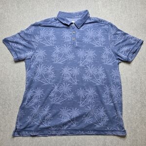 Tommy Bahama Polo Shirt Mens 2XL Blue Short Sleeve‎ Palms All Over Print